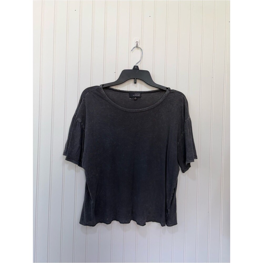 Caution To The Wind distressed Women's Washed Black boxey flowy Short Sleeve Tee